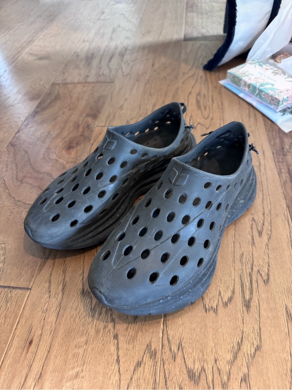 Men's Breathable Black Slip-On Sandals with Vent Holes